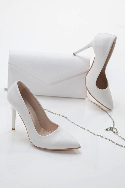 GULT Women's Thin High Heels Stiletto and Bag Set White Skin