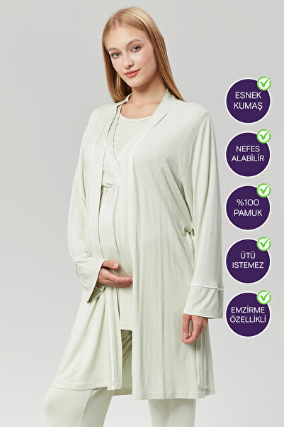 don point Gizli Emzirme Özellikli Sabahlıklı Kruvaze Lohusa Pijama Takımı - 5...