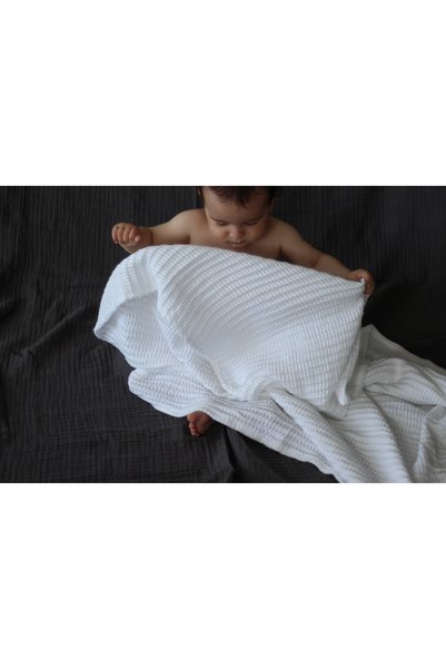 Anne Sesi Waffle Baby Blanket - 100% Organic Gots Certified Bamboo-Cotton Woven - 80X80 cm