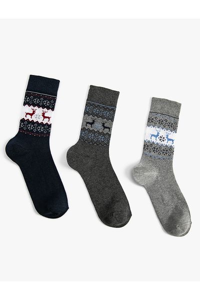 Koton New Year's Themed Cotton Blended 3-Piece Socks Set