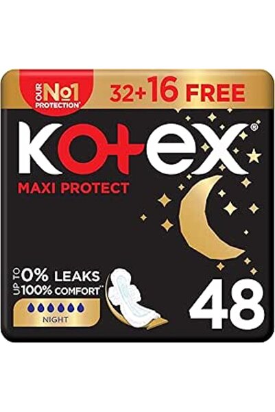 Kotex فوط ماكسي بروتيكت السميكة، فوط صحية للحماية طوال الليل، 48 فوطة صحية