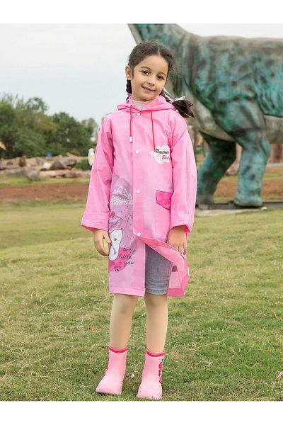 Mofy's Eva Hooded Patterned Children's Raincoat - Backpack Protect with Pockets and Snaps