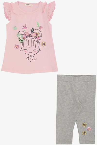 Breeze Girl's Tights Set Cute Girl Printed Floral 2-6 Years, Pink