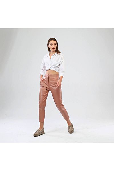 OUZ Fashion Women's High Waist Raised Leather Pants