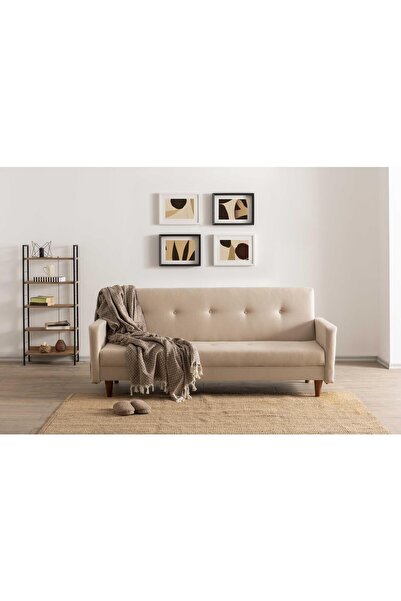 Pafu Hiko Üçlü Yataklı Koltuk - Krem Keten