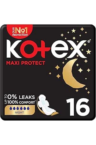 Kotex Maxi Protect Thick Pads, Overnight Protection Sanitary Pads, 16 Sanitary Pads
