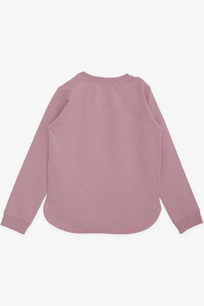 Breeze Суитшърт за момиче, Чудесно момиче, Текстов принт, Флорални мотиви, 9-14 години, Прашно розово