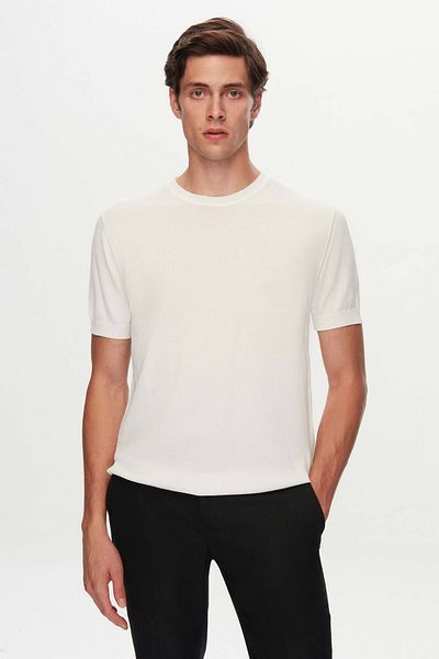 Twn Μπλουζάκι Slim Fit Ecru Plain Knit Summer Rayon Knitwear