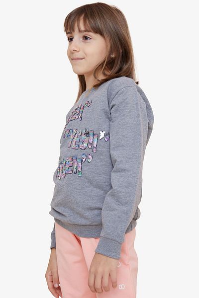 Breeze Girl's Sweatshirt Sequined Text Printed 8-14 Years, Dark Gray Melange