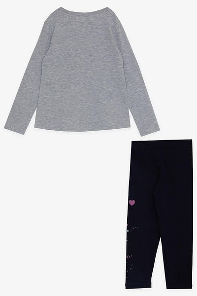 Breeze 2-6 Years Girl's Gray Melange Tights Set - Cute with Printed Hearts