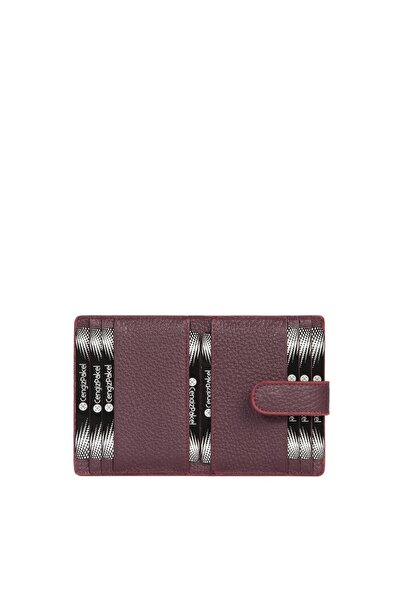 CENGİZ PAKEL Cengiz Pakel Women's Mini Genuine Leather Card Holder with Snap Detail - 2509 - Plum
