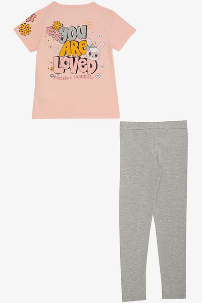 Breeze 4-8 Years Old Girl Love Themed Rabbit Printed Tights Set - Salmon