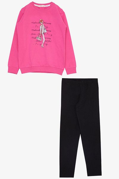 Breeze Girl's Tights Set Fashion Themed Cool Girl Printed Age 5-10, Fuchsia