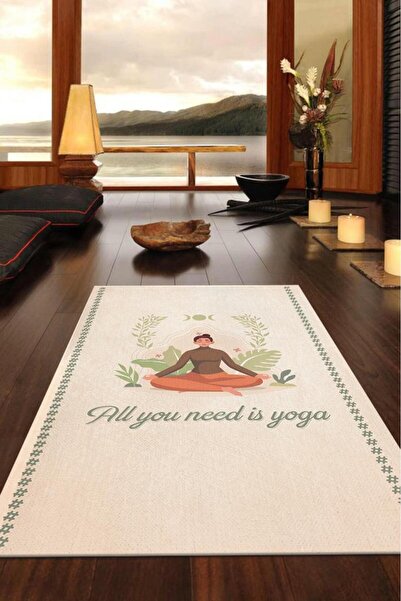 Homshtag Bej Düz Renkli Halı Yoga Sever Halısı Yıkanabiilir Renkli Halı Hediy...
