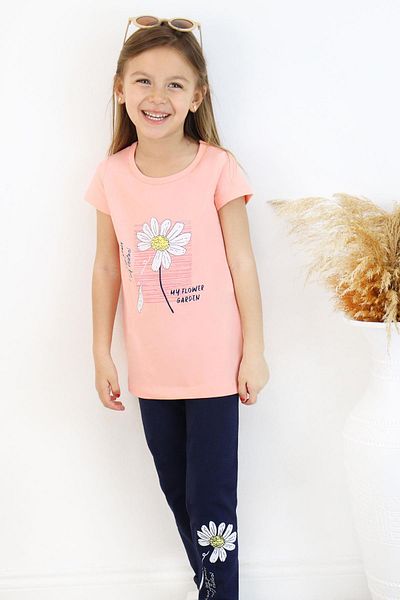 Breeze 4-9 Years Girl's Tights and Daisy Printed Set - Salmon