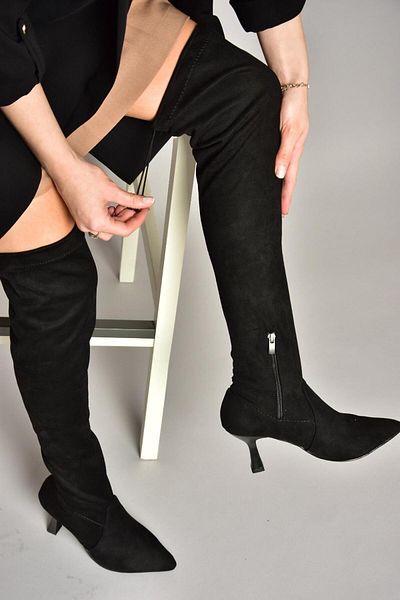 Fox Shoes Τ 268936002   Μαύρες σουέτ κάλτσες με λεπτό τακούνι