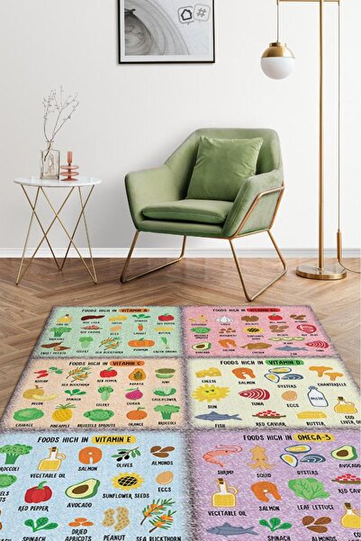 Homshtag Vitaminler Çok Renkli Diyetisyen Halı Diyetisyen Ofisine Diyetisyen Temalı Hediye Halı