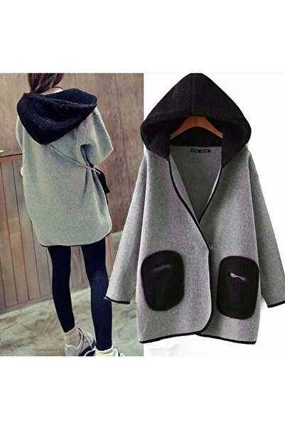 Sacrosa sc03rsKapüşonlu Sezonluk Cepli Kadın Şık Uzun Ceket