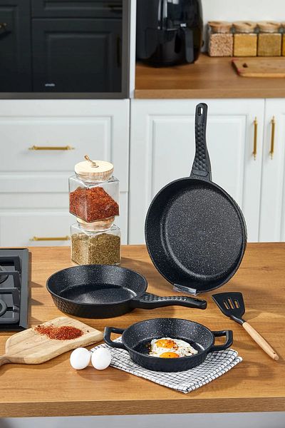 DMR LİFE Cast Iron Granite 3 Piece Pan Pan Set (20-24-28cm)