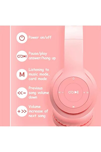 LENSUN Kablosuz Bluetooth Kulaküstü Kedili P47m Kulaklık Rgb Işıklı Kedi Desenli Kulaklık P47m