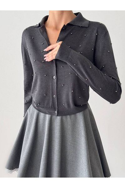 My Blog Anthracite Polo Neck Mini Heeled Cardigan -4560