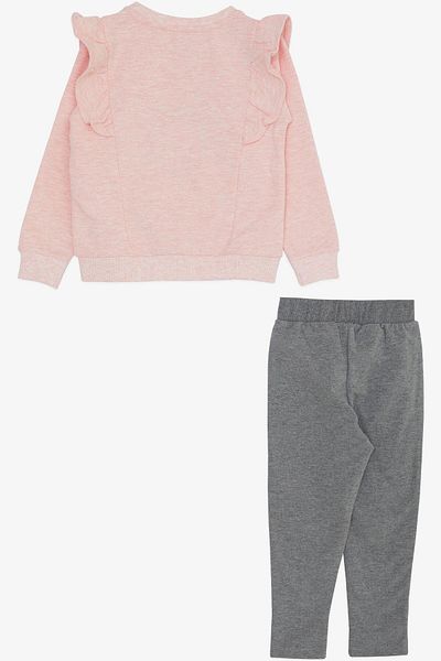 Breeze Girl's Tights Set with Cute Bunny Embroidery and Ruffles on the Shoulder Age 2-6, Salmon Melange