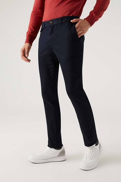 Twn Slim Fit Navy Blue Dobby Chino Trousers