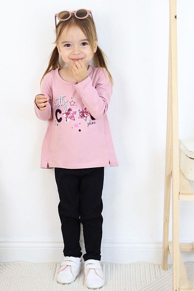 Breeze Girl's Tights Set with Coll Text Printed Sequin Age 3-8, Dried Rose