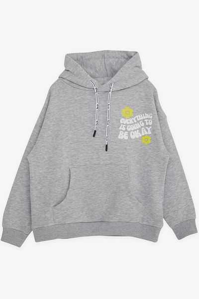 Breeze Girl's Sweatshirt Hooded Text Printed 8-14 Years, Gray Melange