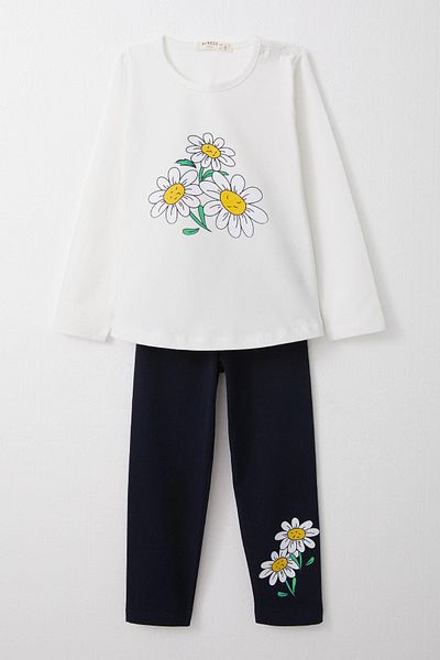 Breeze White Daisy Printed Girl's Set - 1.5-5 Years, Tights