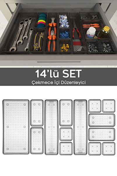 Meleni Home 14'lü Dolap Çekmece İçi Düzenleyici Set - Vida Dübel Hırdavat Avadanlık Düzenleyici Organizer