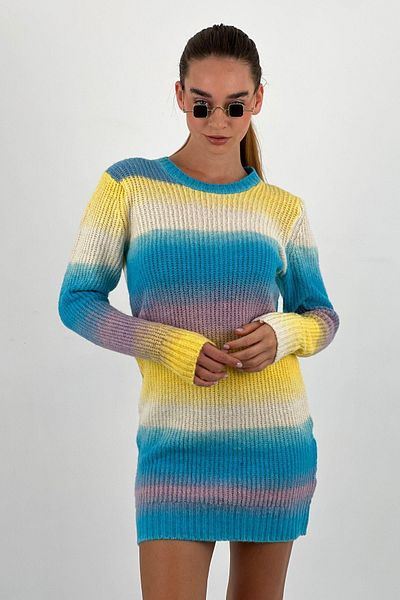 Miss Poem Crew Neck Ribbed Long Sleeve Women's Knitwear Dress