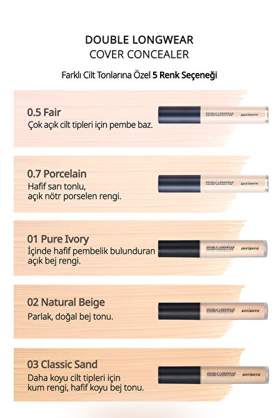 PERIPERA Hafif Yapılı Gün Boyu Yüksek Kapatıcı PERIPERA Double Longwear Cover Concealer (0.7 Porcelain)