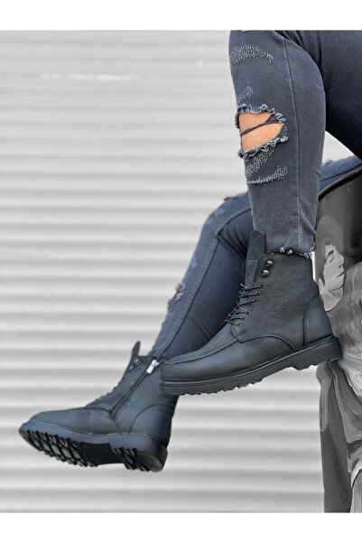 BOA Ba0212 Inside and Outside Genuine Nubuck Leather Black Men's Boots