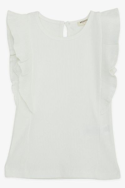 Breeze Κοριτσίστικο T-Shirt Frilly Buttoned 7-12 ετών, εκρού