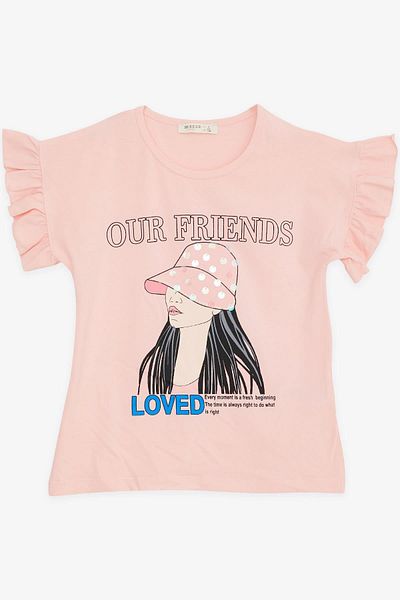 Breeze Tricou Fata cu Palarie din Paiete Imprimat Fata 8-12 Ani, Somon