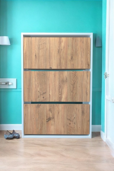 AZZURİ AZZURİ Aylin Düşer 3 Kapaklı 6 Gözlü Beyaz Duvara Monte Edilebilir Ayakkabılık Meşe