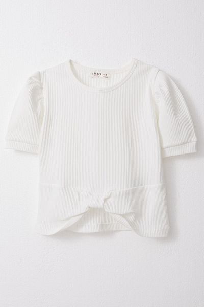 Breeze Λευκό Crop T-Shirt - Κοιλιά με λεπτομέρεια, Κορίτσια, 8-14 ετών