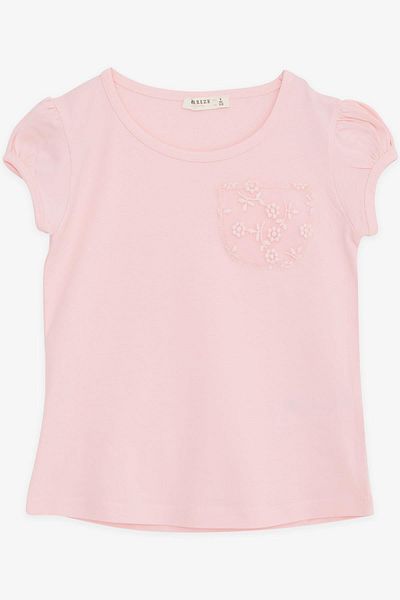 Breeze Tricou Feta Buzunar Tulle Floare Brodata 4-9 Ani, Roz