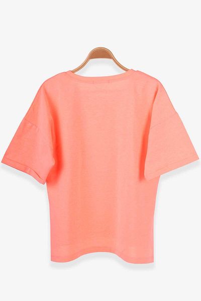 Breeze Tricou pentru fetiță cu text pietros imprimat, 9-16 ani, portocaliu neon