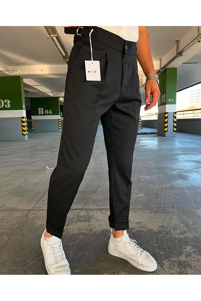 moda biz Ανδρικό υφασμάτινο παντελόνι με μαύρη πλισέ ιταλική κοπή