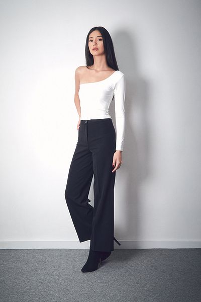 Fulla Moda Παντελόνι Palazzo Fabric με κουμπιά