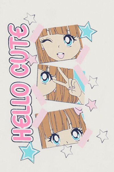 Breeze 4-9 Years Girl's T-Shirt - Cute Pose, Printed Ecru