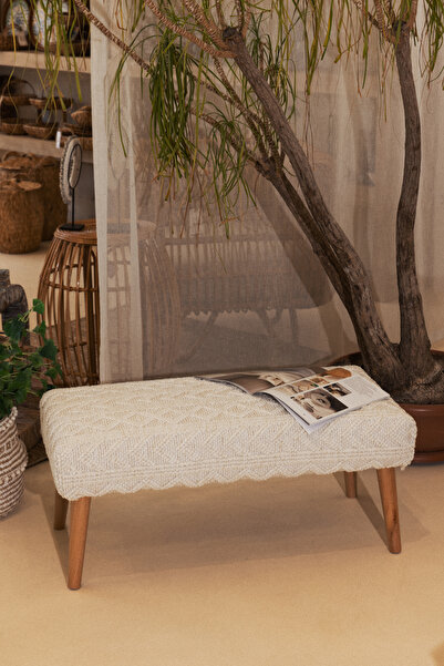 Koza Home Bliss Krem Kabartma Dokulu Bench 42 X 91 X H 42 Cm 4283