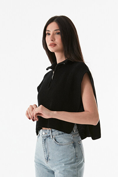 Fulla Moda Half Zippered Stand Collar Knitwear Sweater