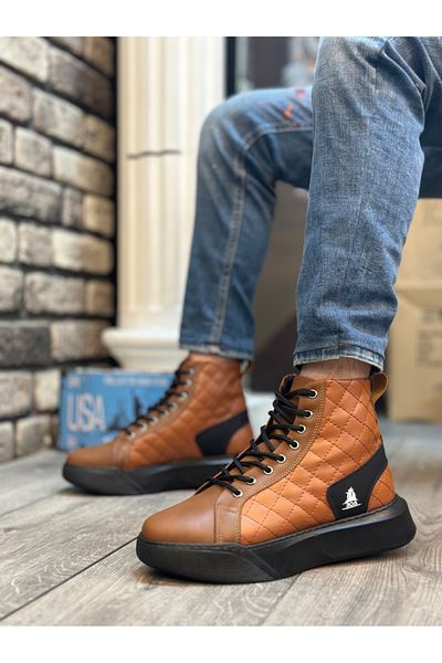 BOA BA0159 Lace-up Dark Tan Quilted Men's High Sole Sports Boots