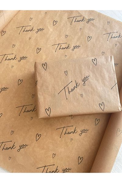 eylülün etiket fabrikası 10 Pieces Thank You Printed Kraft Wrapping Paper - 70-50 cm
