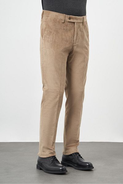 İmza Μπεζ βαμβακερό βελούδινο παντελόνι Comfort Fit με πλαϊνές τσέπες 1003245160