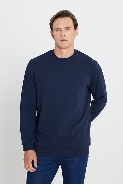 AC&Co / Altınyıldız Classics Ανδρικό μπλουζάκι με 2 κλωστές Navy Blue με ζεστή υφή, κανονική εφαρμογή, φούτερ με λαιμόκοψη