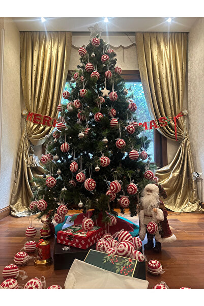 Genel Markalar Yılbaşı Topları Kırmızı Beyaz Desenli 3’lü Paket